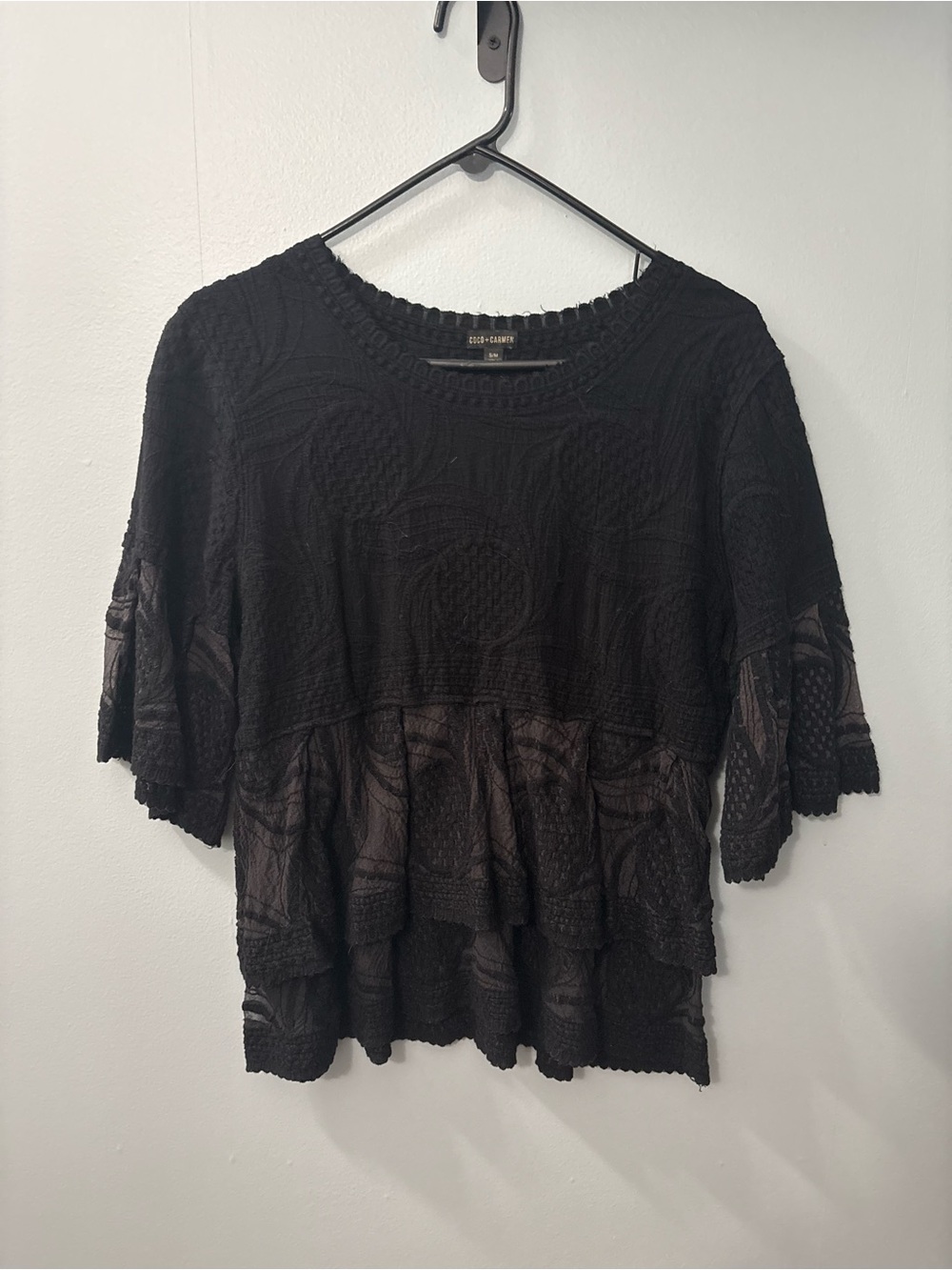 Coco + Carmen Black Layered Lace-Detail Top